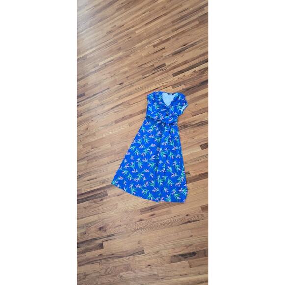 Lands's End Women's Blue Short Sleeve Maxi Dress LG Floral Comfort - Picture 2 of 11